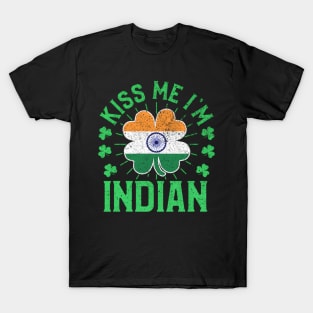 Kiss Me I'M Indian India Flag Shamrock St Patrick'S Day T-Shirt
